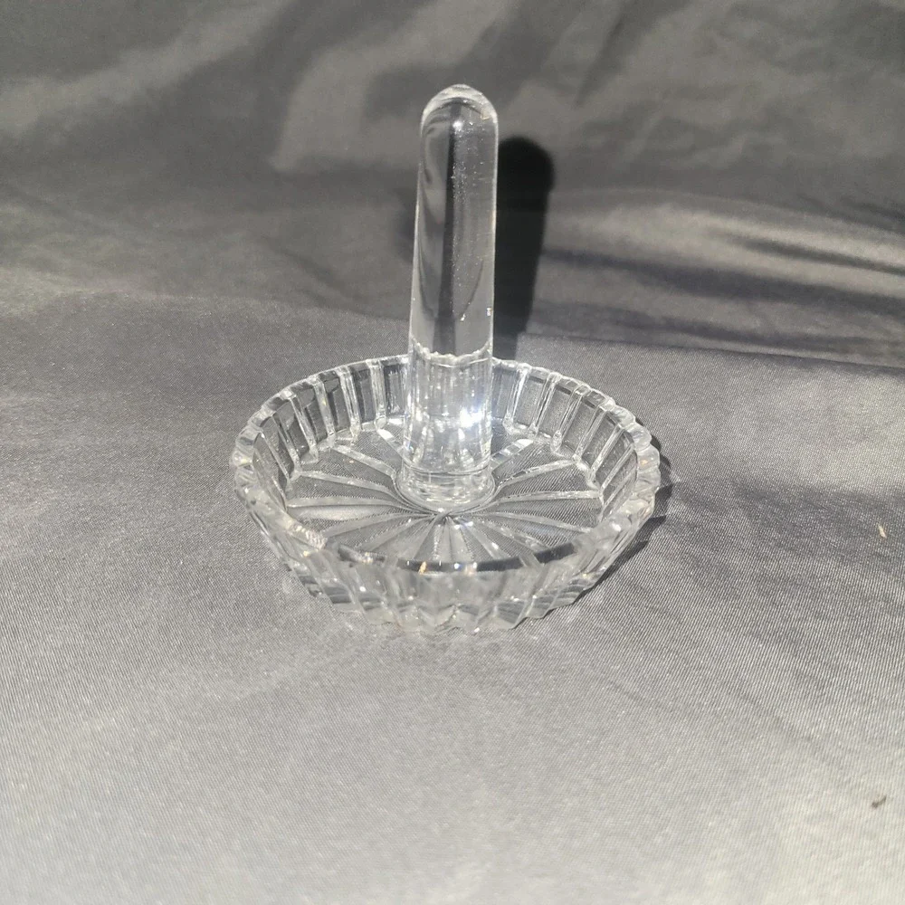 Clear Lead Glass Crystal Ring Holder Trinket Tray Jewelry Keeper Tabletop